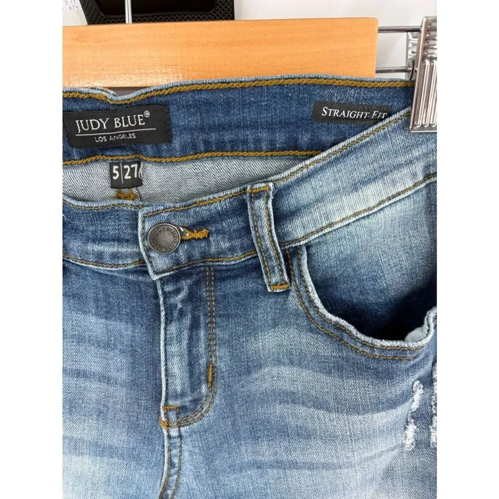 Judy Blue straight fit light wash distressed denim jean women’s 5/27
